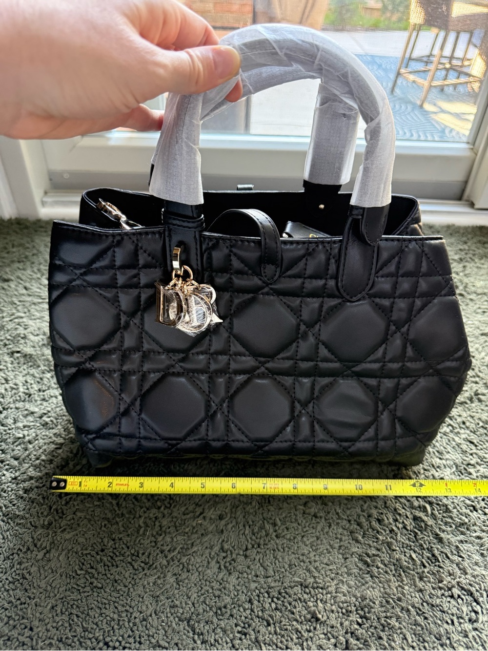 Black Medium Sized Purse with Handles and extra Strap